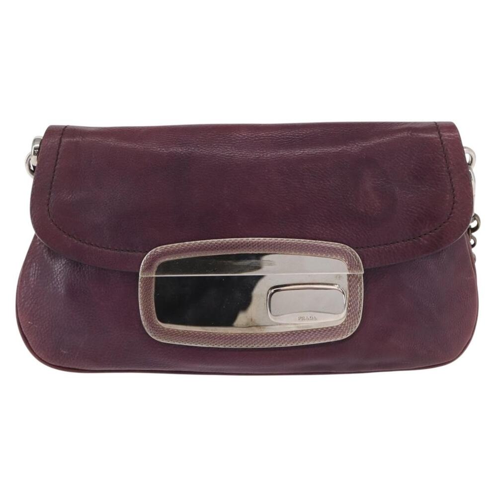 Prada Leather Chain Pouch Silver Shoulder Bag